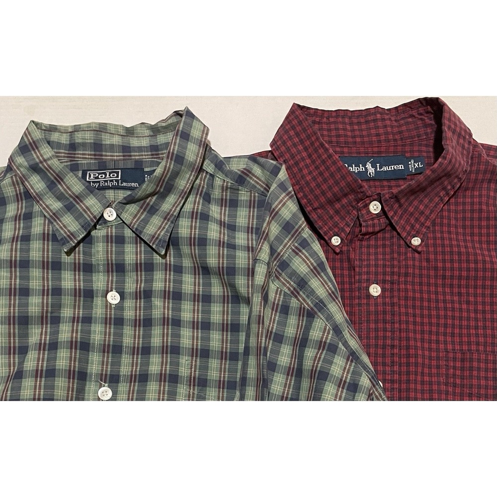 Lot Of 2 Polo Ralph Lauren Mens Size XL Multicolor Plaid Check Button Up Down